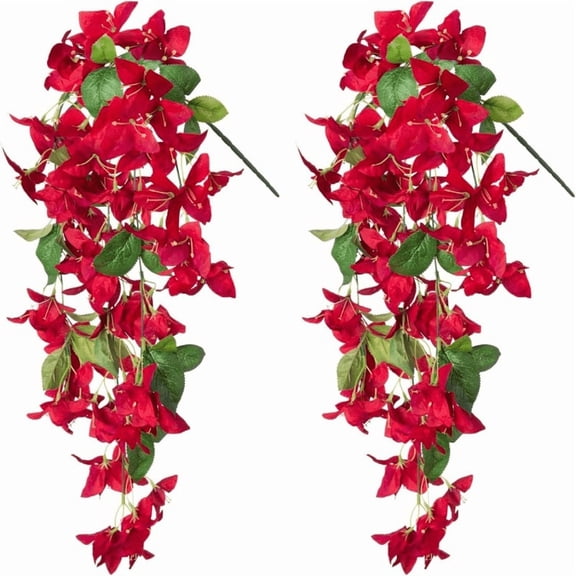 Artificial Flowers Plants,1Pcs Artificial Hanging Flowers Faux Plants for Outdoor Outside Summer Decoration,Plastic UV Resistant Realistic Long Trailing Vines for Home Porch Patio Balcony Yard(Red)