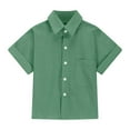 thumbnail image 5 of ZyeKqe Boys Girls Cotton Linen Shirts Short Sleeve Button down Blouses Solid Color Loose Fitted Summer Dress Top, 5 of 7