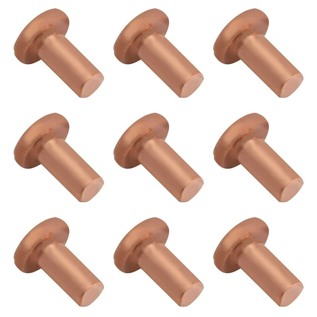 HUGFEGWE Flat Head Solid Copper Rivets Nuts Copper Flat Head Semi-Tubular Rivets for Household Automobile Industry Brass Tone 4x8mm 50PCS CJB91-25876