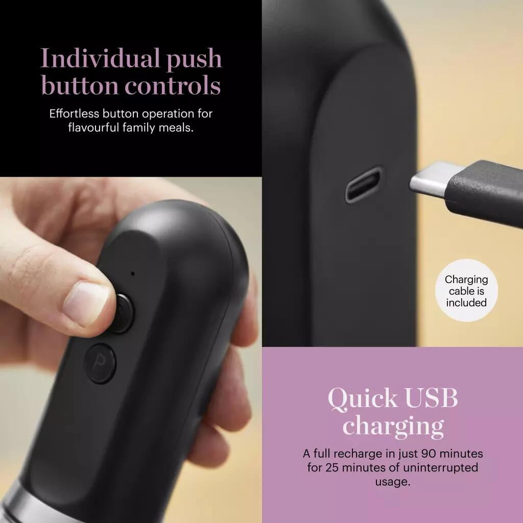 Electric Salt and Pepper Grinder Mill 2 in 1 - USB-C Rechargeable with Adjustable Coarseness, All in One Ceramic grinder with LED Light, One-Handed Operation, Refillable Compartments, Black