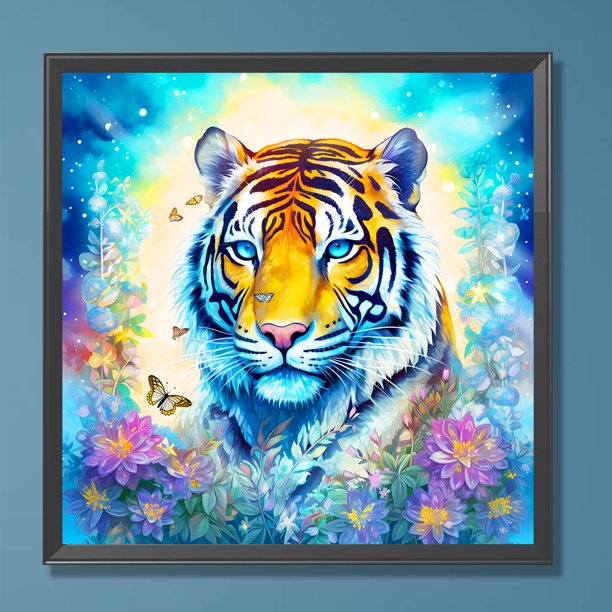 Cuadros Decorativos 5D bricolaje ronda completa taladro diamante pintura tigre decoración del hogar arte artesanal (A7605) Wdftyju de costura negro 4 estilos