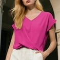 thumbnail image 6 of Twist Front Tops for Women, Yigetop Solid Color V Neck T Shirt Elegant Short Sleeved Top for Spring and Summer Women's Clothing Womens Dress Tops Hot Pink 2XL, 6 of 9