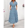 thumbnail image 4 of PRETTYGARDEN Summer Maxi Dress for Women Casual Wear To Work V Neck Puff Short Sleeve Smocked Ruffle Flowy Beach Boho Long Floral Dress, 4 of 9