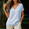 thumbnail image 5 of Achuyrbd Women's Gingham V-Neck T-Shirt, Casual Loose Short Sleeve Plaid Blouse, S-2XL ,Light Blue, 5 of 8