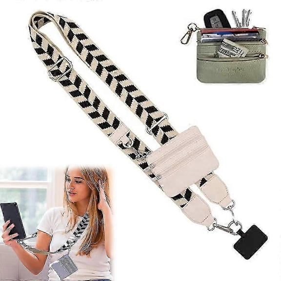 Phone Strap With Zippered Pouch, Clip And Go Strap For Phone With Wallet Crossbody, Women Portable Phone Lanyard Crossbody