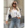 thumbnail image 3 of Females Solid Color Jacket Spring Casual Cropped Jackets Long Sleeve Zip Up Jacket Coat Outwear Beige S, 3 of 5