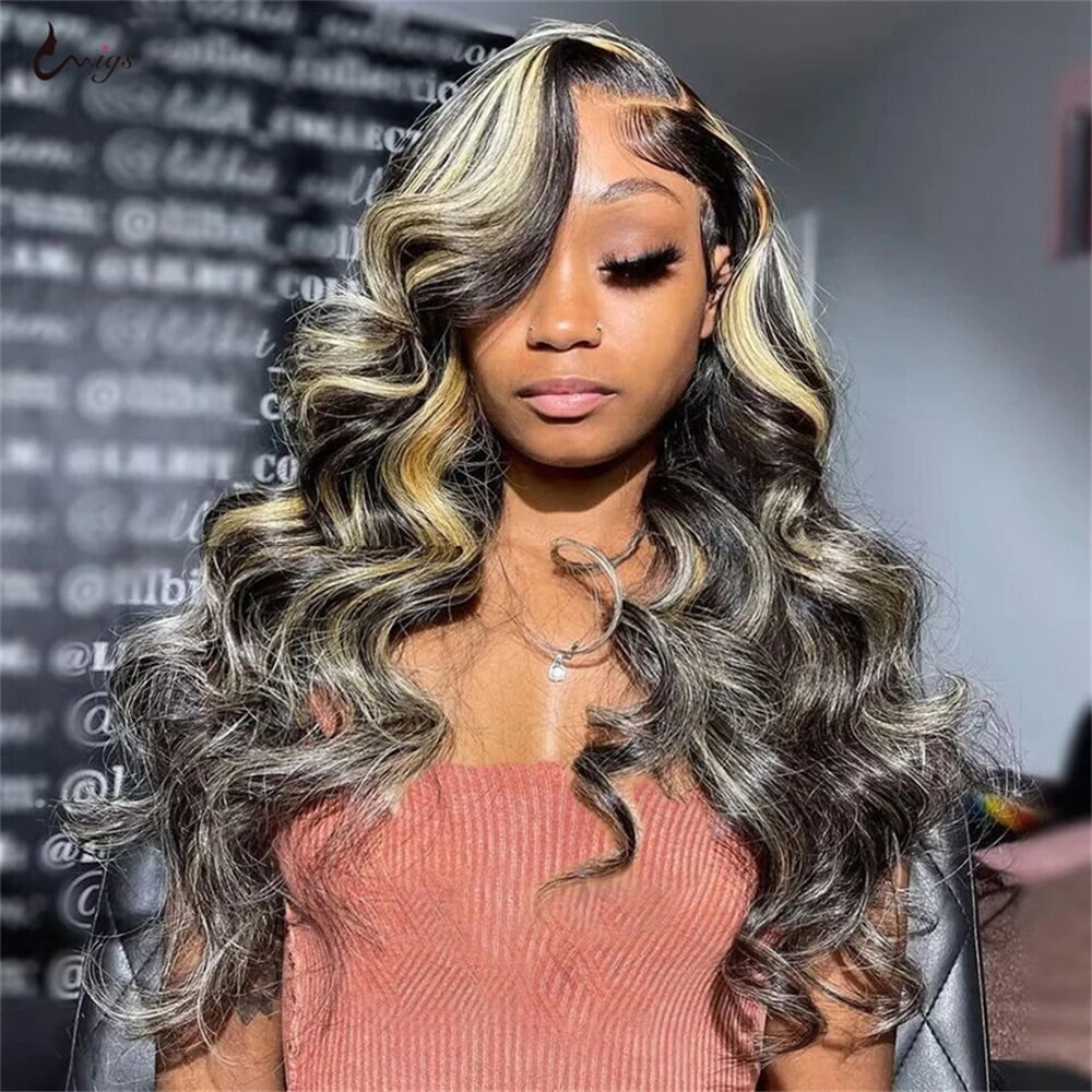 200 Density Highlight Body Wave Wig Human Hair 13x4 Hd Lace Frontal Wig 1B/27 Honey Blonde