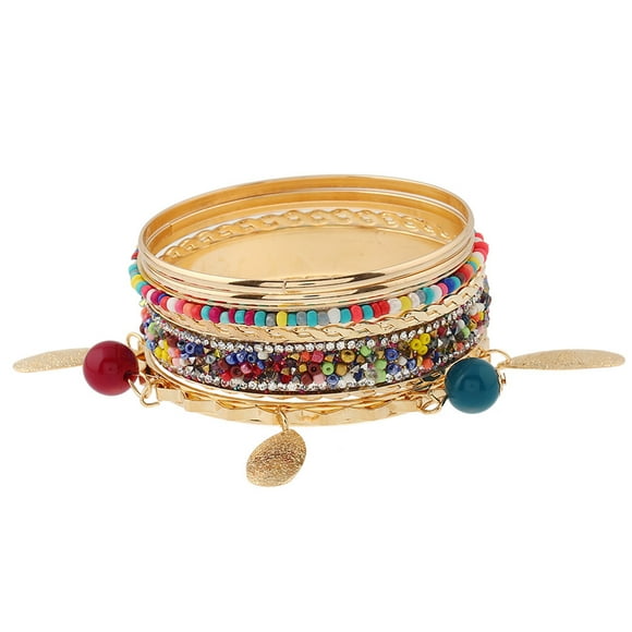 MAYUJIAA 7pcs Beads Leaves Indian Bangle Set Women Lady Alloy Rhinestone Bracelet Jewelry Accessory SS311-68734