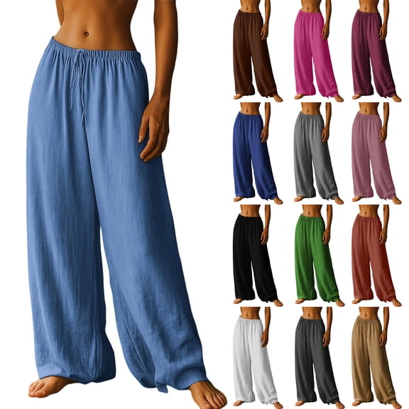 TARIENDY Plus Size Womens Pants Wide Leg Flowy Palazzo Lounge Pant Cotton Summer Elastic Waist Trousers Lightweight Beach Vacation Outfits L