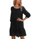 thumbnail image 1 of Vestido Suelto Manga Larga Cuello Redondo Costuras De Encaje Elegante Cómodo Poliéster Color Puro Vestido Casual De Mujer Para Diario Negro S, 1 of 5