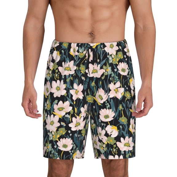 Fotbe Flowers Pajama Shorts for Men, Men's Pajama Bottoms, Sleepwear,Short Pajama Pants-