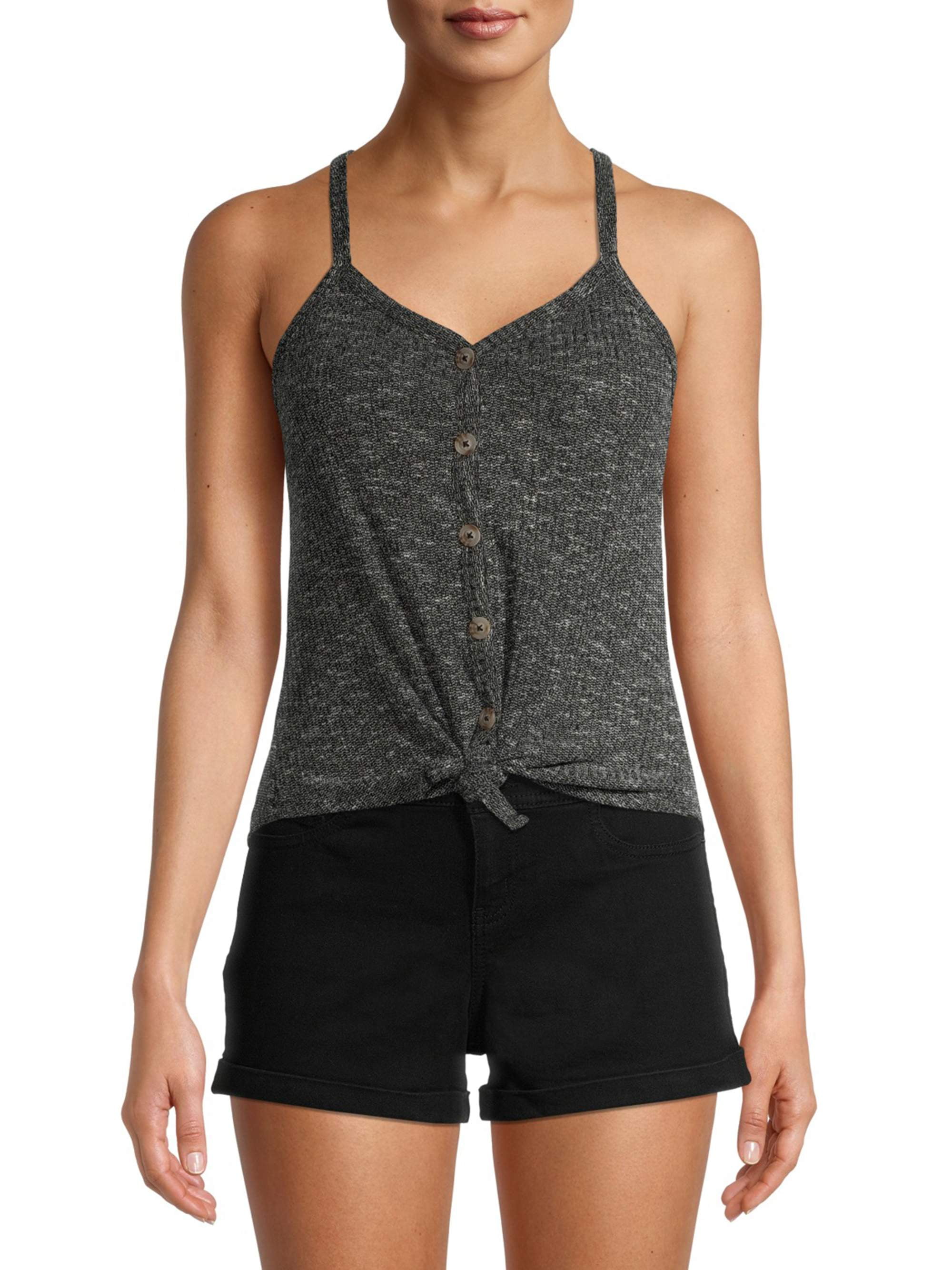 No Boundaries Juniors' Rib Knit Tie Front Tank Top