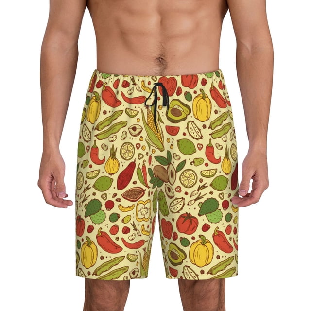 Fotbe Fruits And Vegetables Pantalones Cortos de Pijama para Hombre, Ropa de Dormir, Pantalones de Pijama Cortos para Hombre-Large