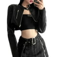 thumbnail image 3 of Black Classic Round Neck Irregular Hem Zipper Stitching Short Women'S Pu Faux Leather Jacket Black S, 3 of 9