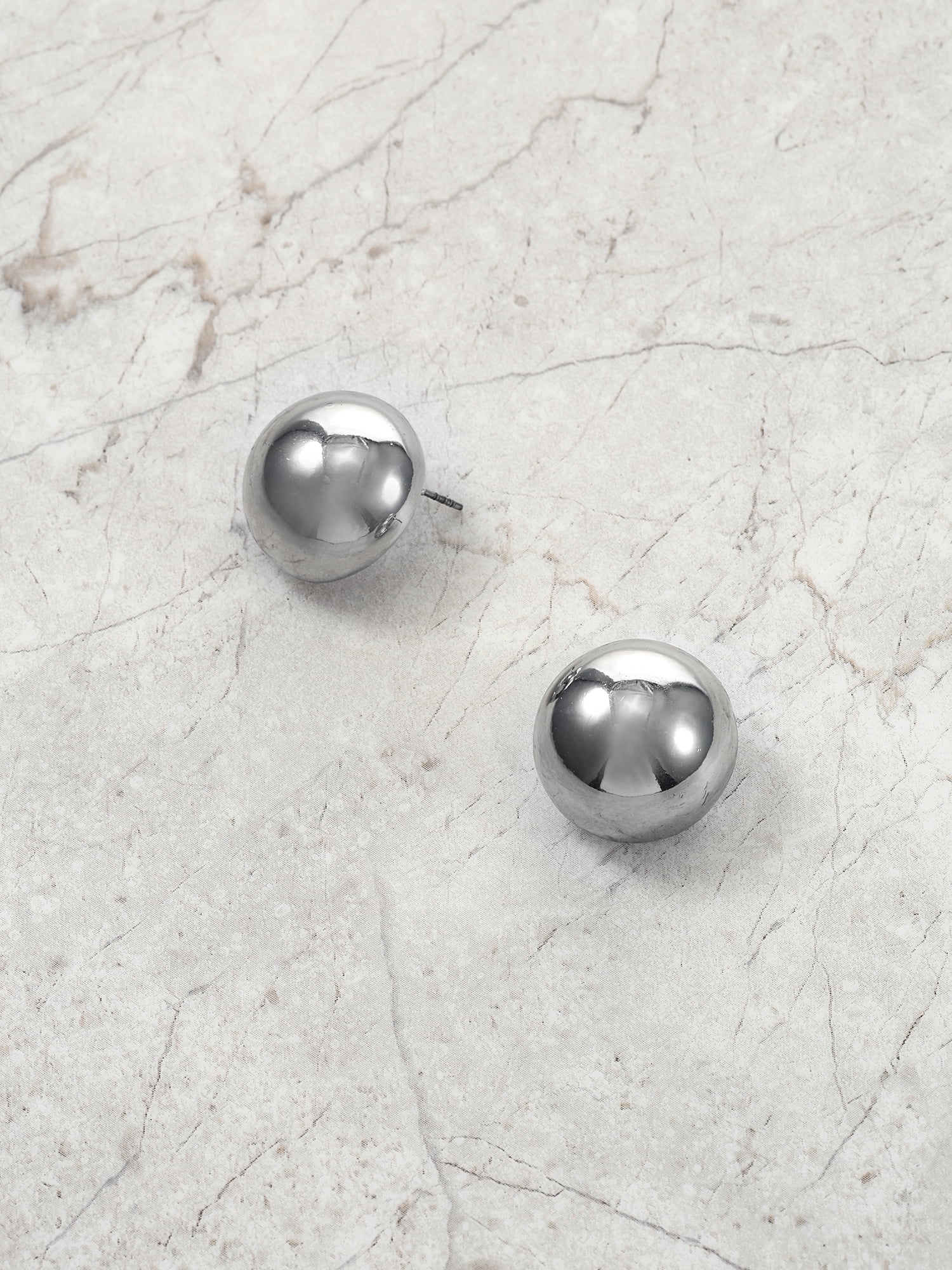 Time and Tru Silvertone Dome Button Stud Earring, 1 Pair