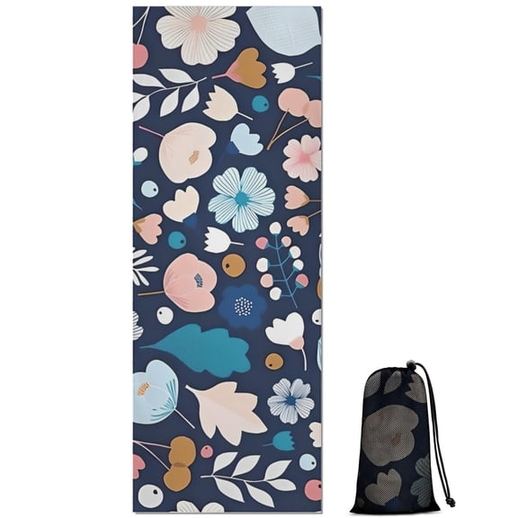 Pioneer Flower Floral Print Pattern Hot Yoga Mat Towel Non Slip for Hot Yoga - Quick-Drying Yoga Mat Cover with 4 Corner Pockets with Travel Bag - Hot Yoga Towel Non Slip 70"x26"