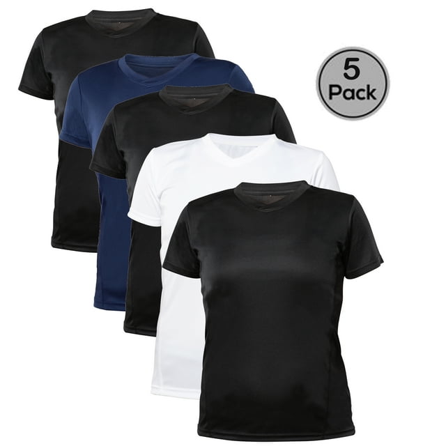 Blank Activewear Lot de 5 T-Shirts pour Femmes, Tissu de Performance à Séchage Rapide