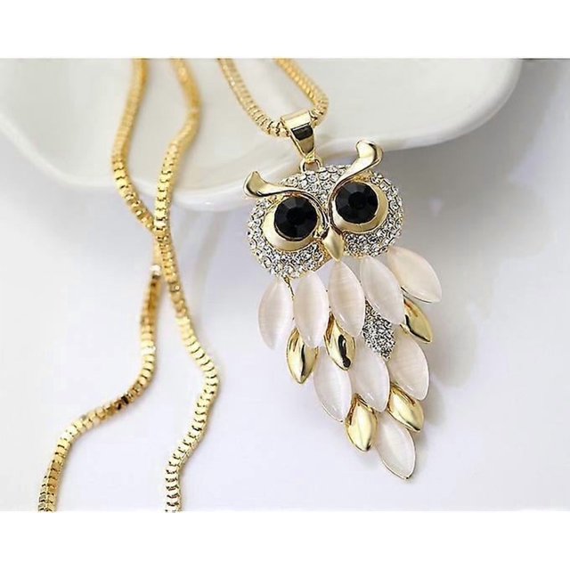 Women Sweater Chain Owl Design Crystal Pendant Necklaces Long Necklace Large Pendant for Women,Gold