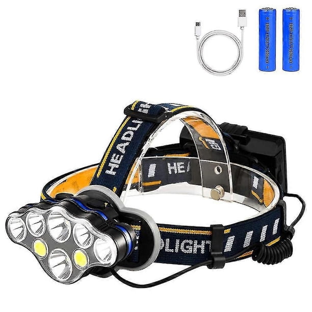 Led Headlamp Rechargeable Headlight Flashlight With Usb Cable 2 Batteries, 8 Modes Waterproof Head Lamp With R