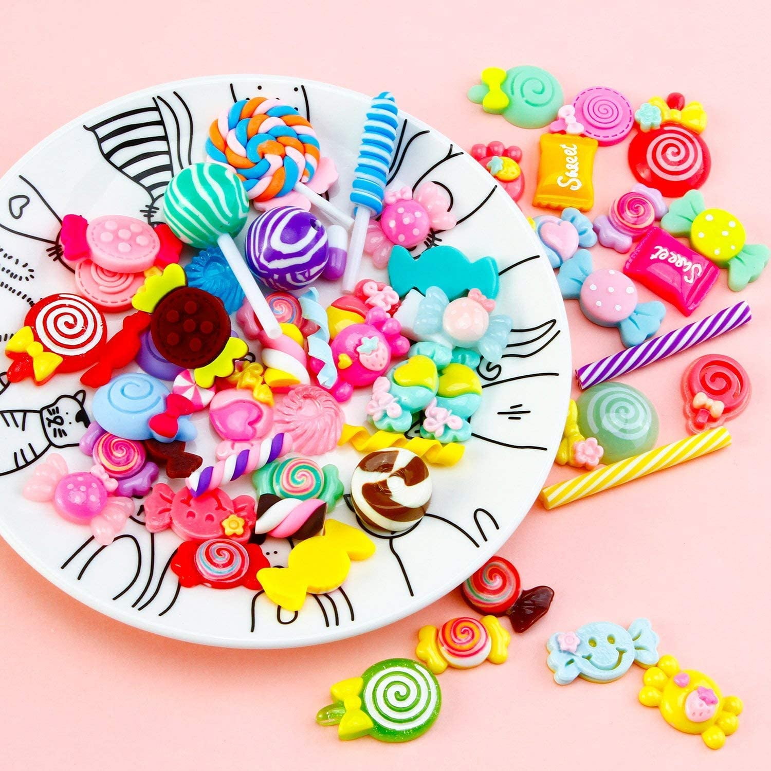 LiQunSweet 32 Pcs 16 Styles Chocolate Cream Color Cookies Wafer Biscuits  Charm Resin Bear Rabbit Popcorn Candy Flower Small Charms for Jewery Making