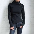 thumbnail image 2 of HXWCHs Women's Casual Long Sleeve Turtleneck Pullover Blouse with Front Zipper Detail Comfortable Stylish Sweatshirt top XL Black, 2 of 3