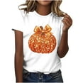 thumbnail image 2 of qolati Halloween Sequin Pumpkin Women Tops Retro Fall Print Crew Neck T-Shirt Thanksgiving Day Going Out Sweatshirts for Women, 2 of 5