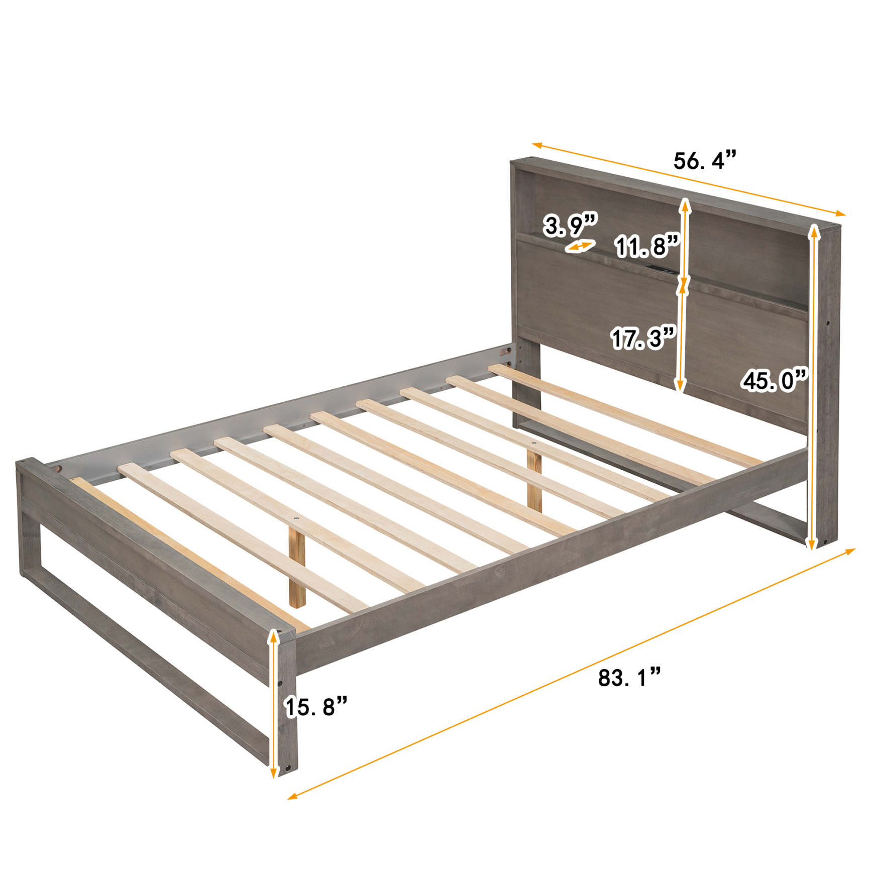 Bedroom Sets, Full Size Platform Bed with Storage Headboard, Sockets and USB Ports, Solid Wood Bed Room Set for Teens Adult Bedroom