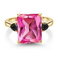 thumbnail image 2 of Gem Stone King 6.84 Ct Pink Created Sapphire Black Onyx 18K Yellow Gold Plated Silver Ring (Size 8), 2 of 3