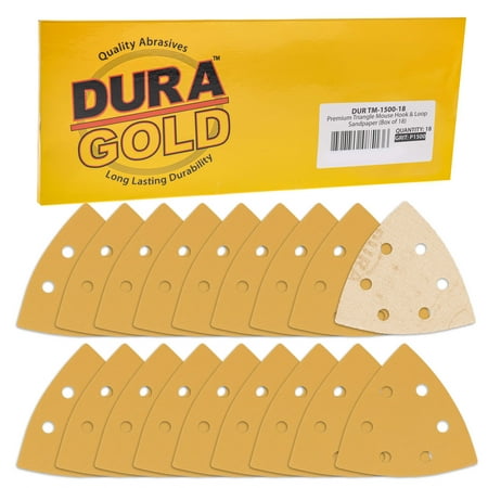 

Dura-Gold Premium Triangle Oscillating Mouse Sanding Sheets - 1500 Grit (Box of 18) - 6 Hole Pattern Hook & Loop Triangular Shaped Mouse Sander Discs - Aluminum Oxide Abrasive Sandpaper - Woodworking