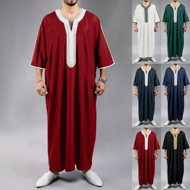 Hinvhai Robe de Loisirs pour Hommes Liquidation Manches Longues Robe Thobe Premium Douce Blanche TG(TG)