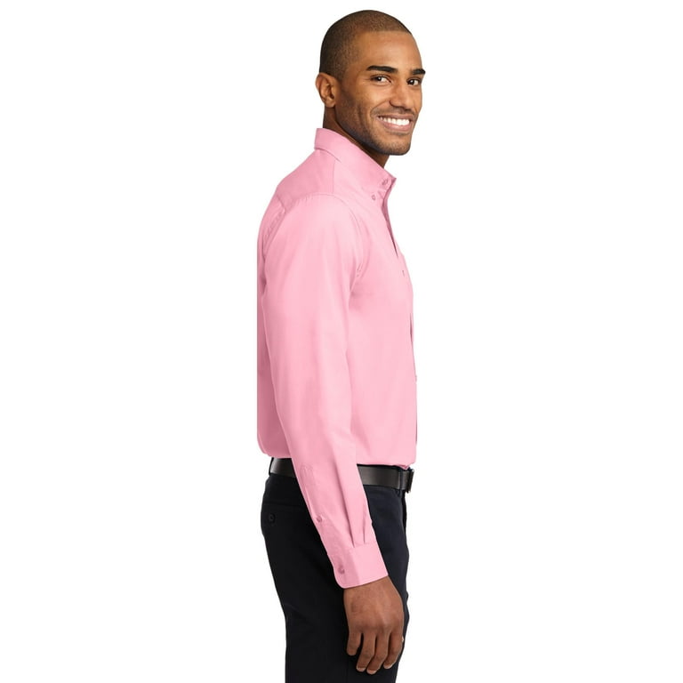 Port Authority Adult Male Men Plain Long Sleeves Shirt Light Pink 2X-Large  Tall