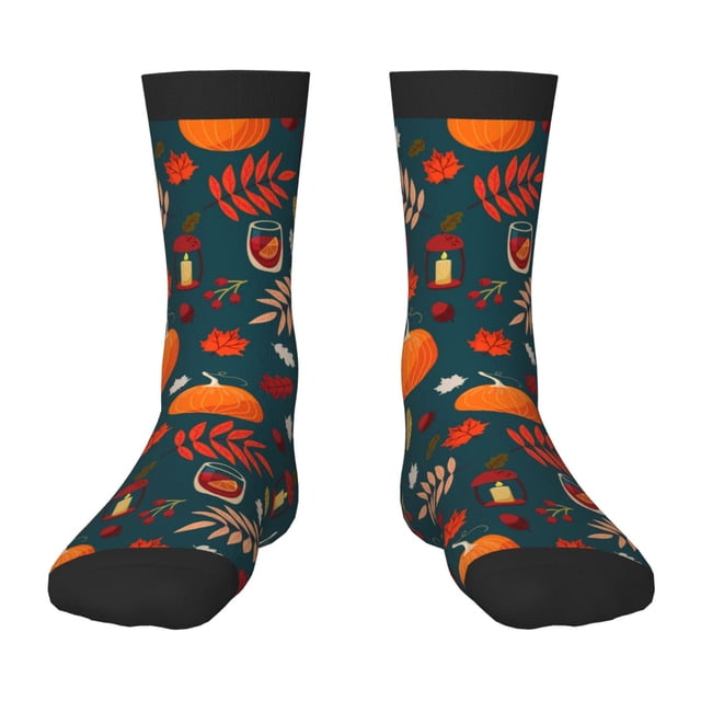Kdxio Autumn with Pumpkins Print Children's Socks for Daily Wear and Sports Use Colorblock Mid-Calf Design Breathable Material