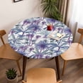 thumbnail image 5 of Palm Leaves Elastic Fitted Round Table Cover Purple Tropical Plant Tree Waterproof Outdoor Tablecloth for Holiday Party, Picnic, Patio & Dining Fits Tables Up to 45"-54", 5 of 8