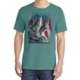 thumbnail image 2 of Wild Bobby, Howling Wolves into The Night Sky with Stars and Stripes, Animal Lover, Garment-Dyed Washed Look Short Sleeve T-Shirt, Emerald, Medium, 2 of 3