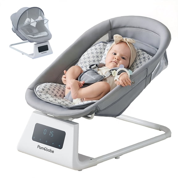 Pamo Babe Unisex Baby Swing for Newborns,5 Speeds swing modes, Canopy,Mosquito Net(Grey)