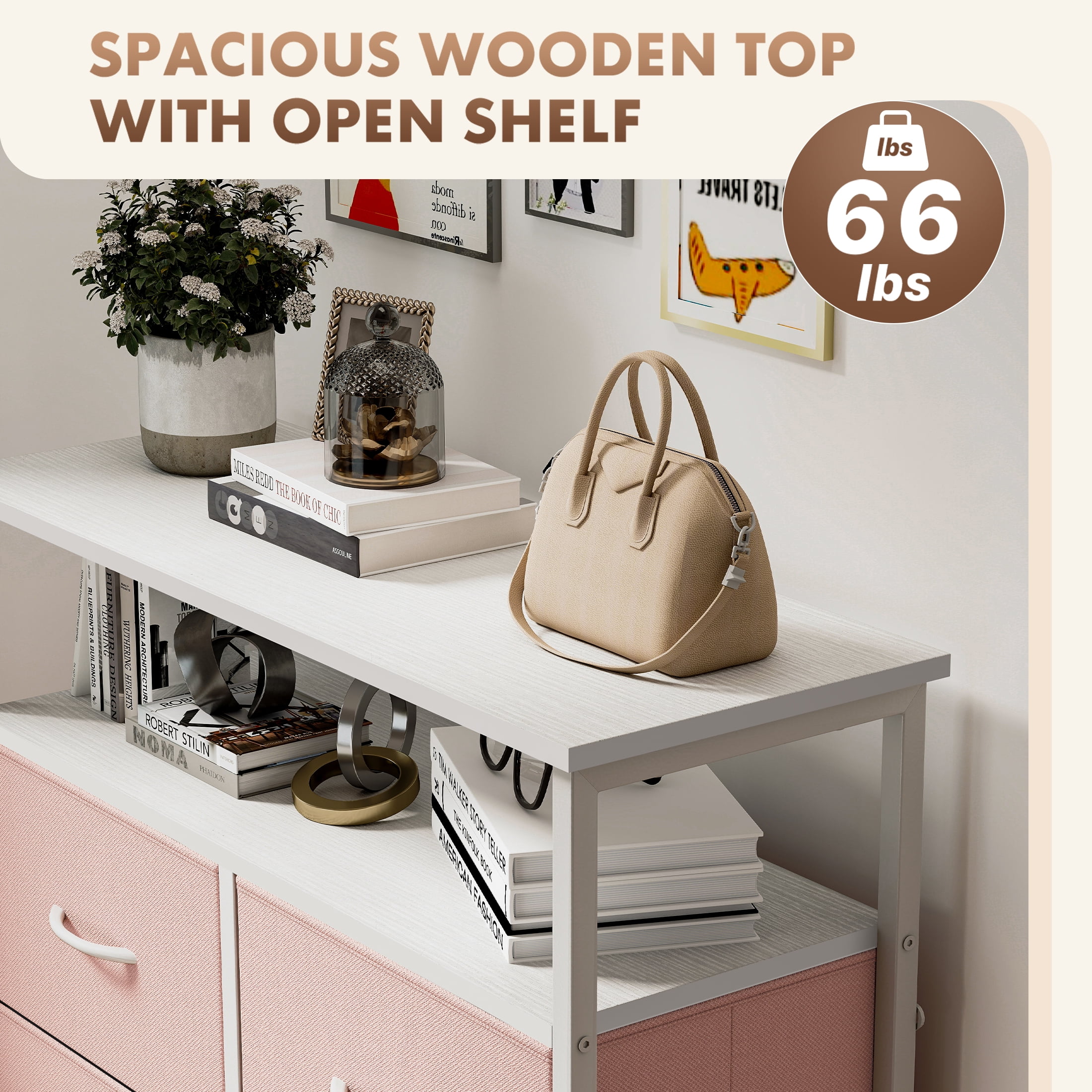 edx 8 Drawers Fabric Dresser, Clothes Storing, Storage Tower Organizer TV Stand, for Bedrooms, Wardrobes, Entryways, and Living Rooms, Pink