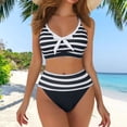 thumbnail image 2 of uvwlwu Women's Two Piece Striped Bikini Set with Bow Front Top and High Waist Bottom Bathing Suit,4XL, 2 of 5