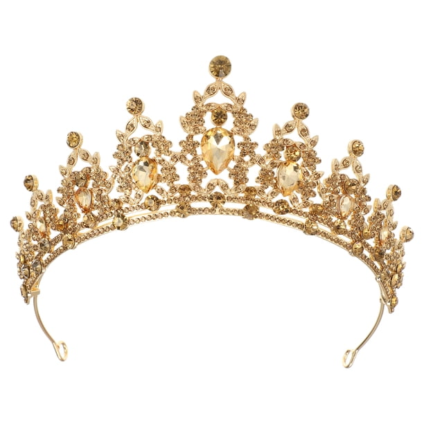 Mujeres Faux Crystal Queen Crowns Tiara, Princess Rhinestone Tiaras, Novia Boda Fiesta de cumpleaños Cosplay Accesorios para el cabello, Tono dorado Amarillo