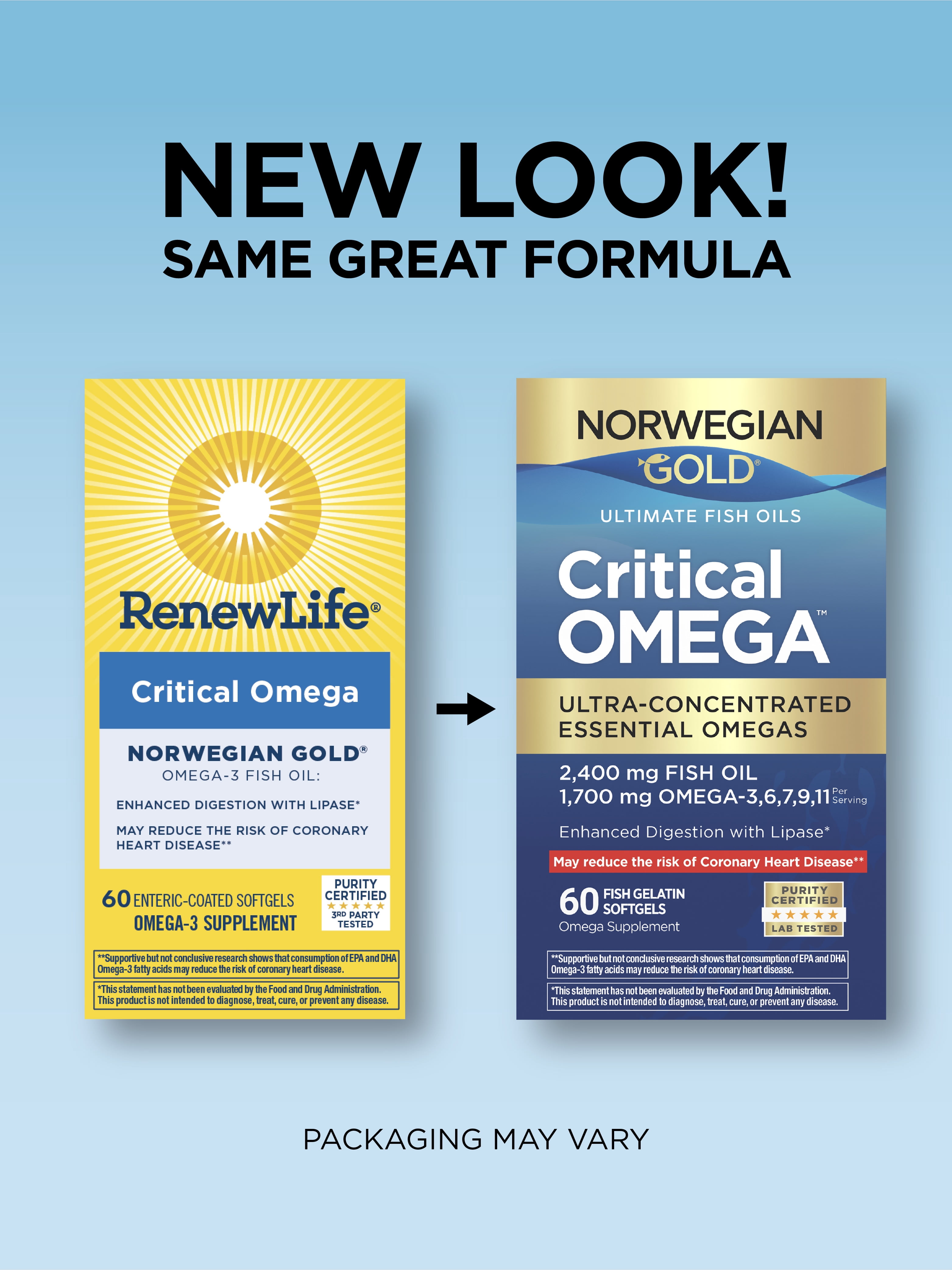 Norwegian Gold Critical Omega-3 Fish Oil | 60 Fish Gelatin Softgels | by Renew Life