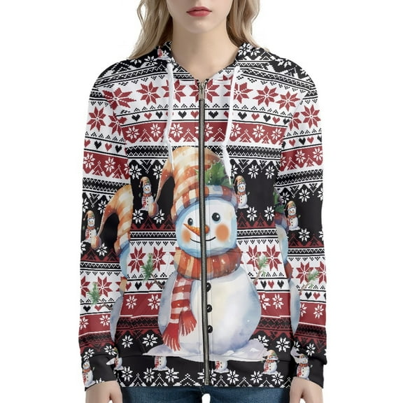 DISNIMO Christmas Hoodies for Women Snowman Floral Printed Hooded Sweatshirts Zip Up Jacket Coat Sport Sweatshirt with Pockets, XS