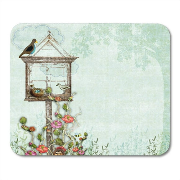 POGLIP Green Whimsical Partridge in Pear Flower Bird's Nest Pink Basket Dove Foliage Retro Mousepad Mouse Pad Mouse Mat 9x10 inch