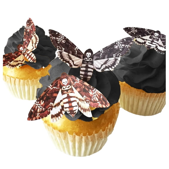 Edible Small Death Head Moth Assorted Set of 24 - Wafer Cake & Cupcake Toppers - edible moths for cake decorating - Halloween cupcake toppers