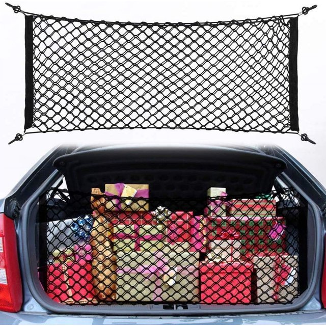 90 x 40 cm Red de carga Red de almacenamiento universal para automóvil de plástico de nailon Bolsa de almacenamiento para el maletero del automóvil Compras Juguetes Equipaje Negro