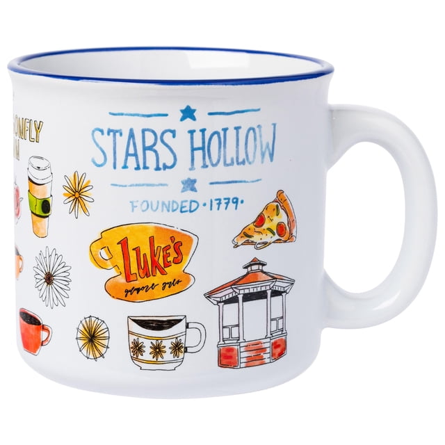 Silver Buffalo Gilmore Girls Luke's - Taza de cerámica para campista con estrellas huecas, 20 onzas