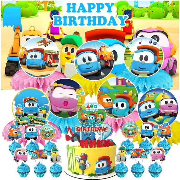 Leo The Truck Party Decorations Decor Supplies Honeycomb Centerpieces Table Toppers Cake Toppers for Birthday Photo Props
