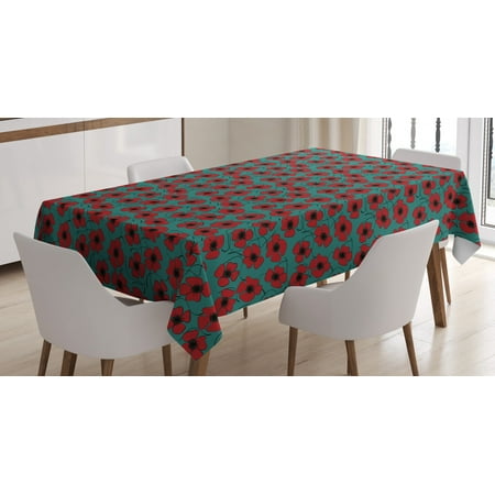 

Poppy Tablecloth Hand Drawn Nature Growth Pattern with Doodle Swirls on Teal Background Rectangular Table Cover for Dining Room Kitchen 60 X 90 Vermilion Black and Teal by Ambesonne