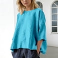 thumbnail image 2 of Tweang Linen Tops for Women Gauze Shirts Short Sleeve T Shirt Mexican Blouses for Women Linen Tunic Tops for Women Cotton Linen Tunics Lounge Blouses Linen Tops for Women Loose Fit Blouses Blue 2XL, 2 of 4