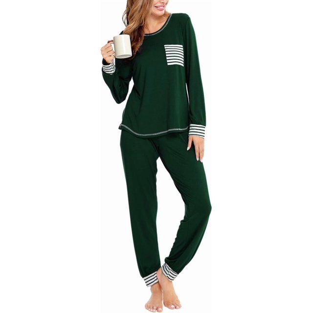 SWOMOG Ensemble de Pyjama pour Femmes, Haut à Manches Longues avec Pantalon, 2 Pcs, Vêtement de Nuit, Ensemble de Pyjama en Modal Doux