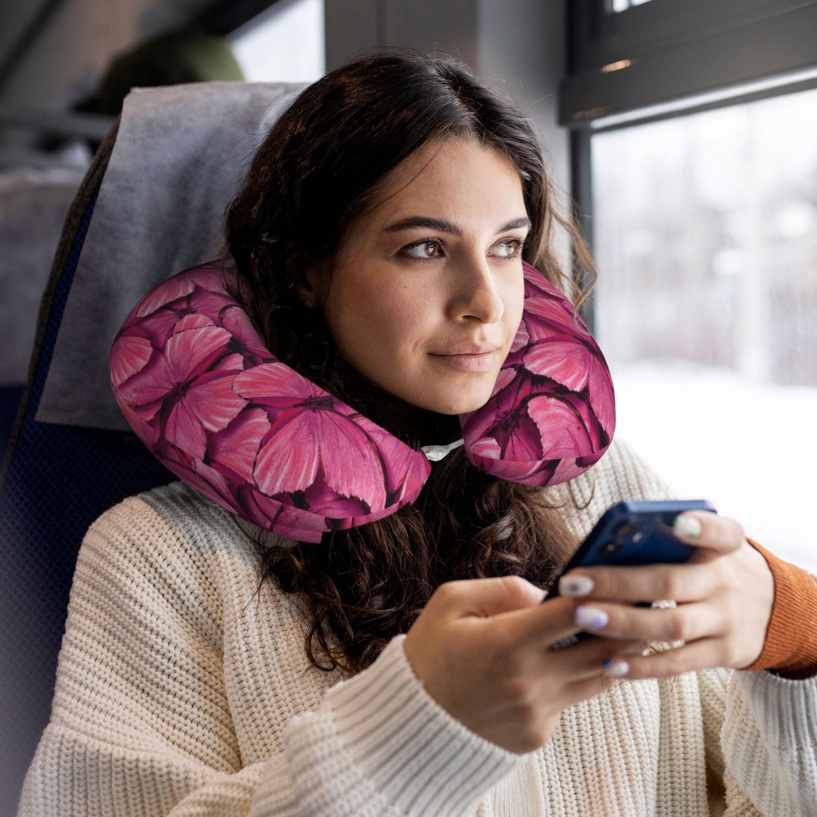 Xecao Butterfly Print Memory Foam Cervical Neck Pillow Versatile U-Shaped Pillows for Home,Office,Camping,Travelling,Soft Washable Cover