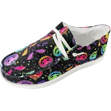 Women s Fashion Halloween Pumpkin Print Canvas Low Top Sneakers Halloween Decorations Platform Slip on Flats Loafers Shoes for Women Casual Breathable Comfortable Walking Canvas Sneakers Shoes
